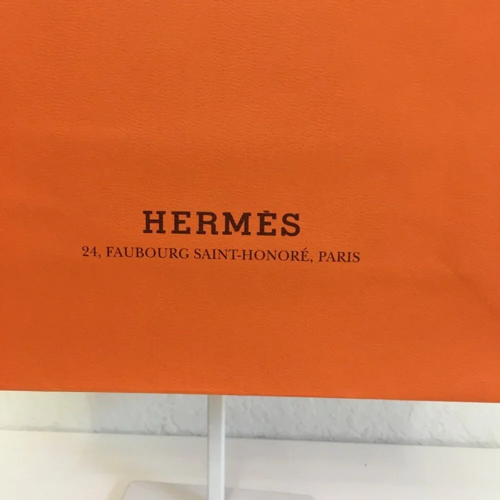 Hermes Shopping Bag 16.75 x 10.75 x 3.75 in Orange Paper Gift Bag Authentic